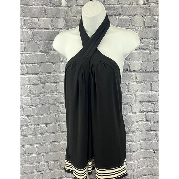 MICHAEL Michael Kors Striped-Hem Halter Top Size L Black - Picture 2 of 7